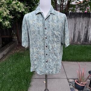 Bermuda Bay Mens M 100% Silk Hawaiian Theme Print Tropical Short Sleeve Shirt